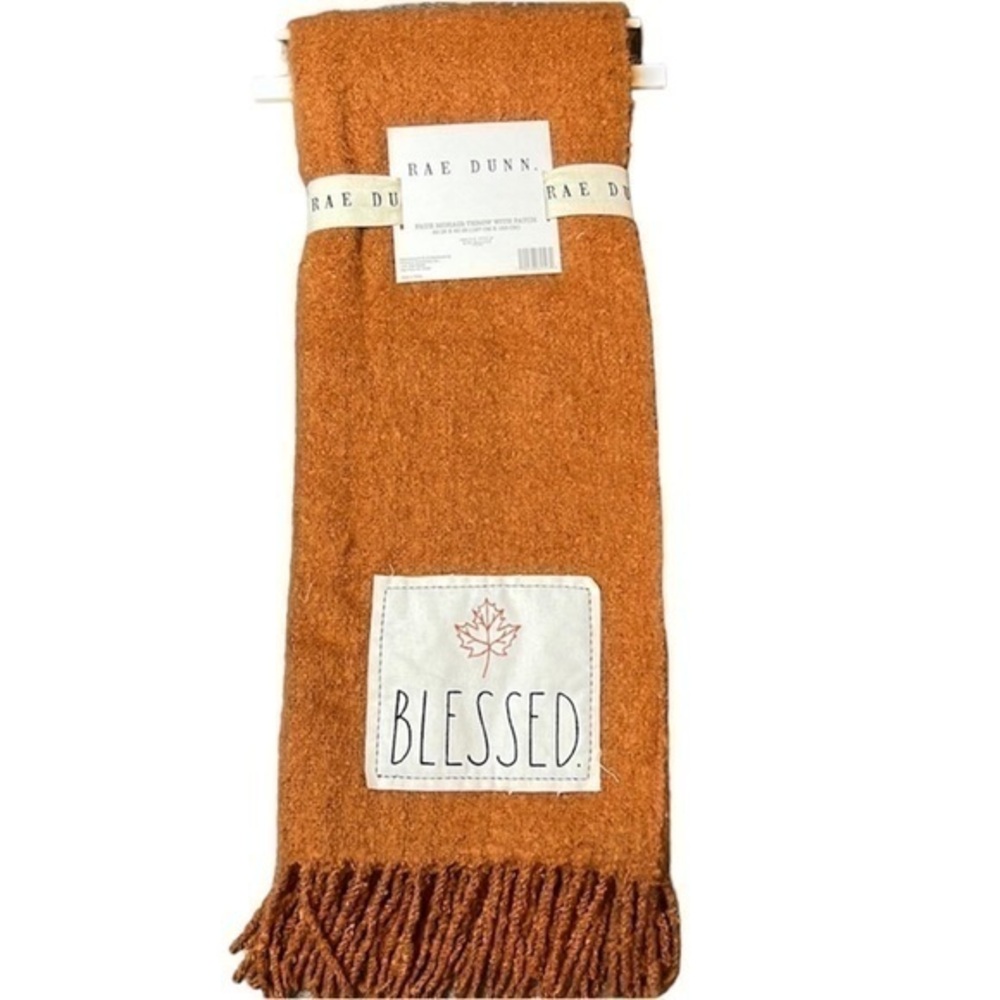 Rae Dunn - ‘Blessed Faux Mohair’ Throw, fringe. 50” x 60”. NWT